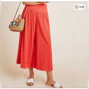 Anthropologie Maeve Red Eyelet Wide-Leg Pants Size 6